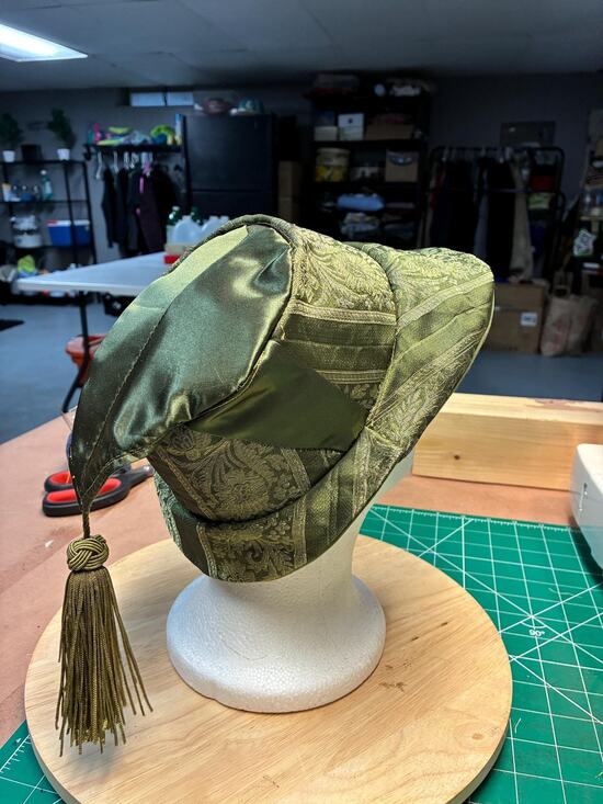 Upcycled Olive Green Brocade Bucket Hat XS (21”) | Tassel Detail | Ladybug main image 12